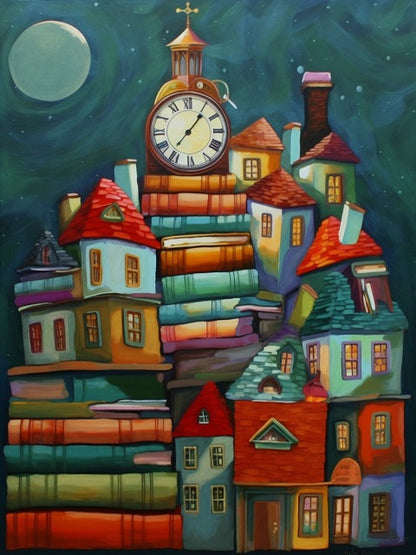 Night Book Houses - Paint by numbers