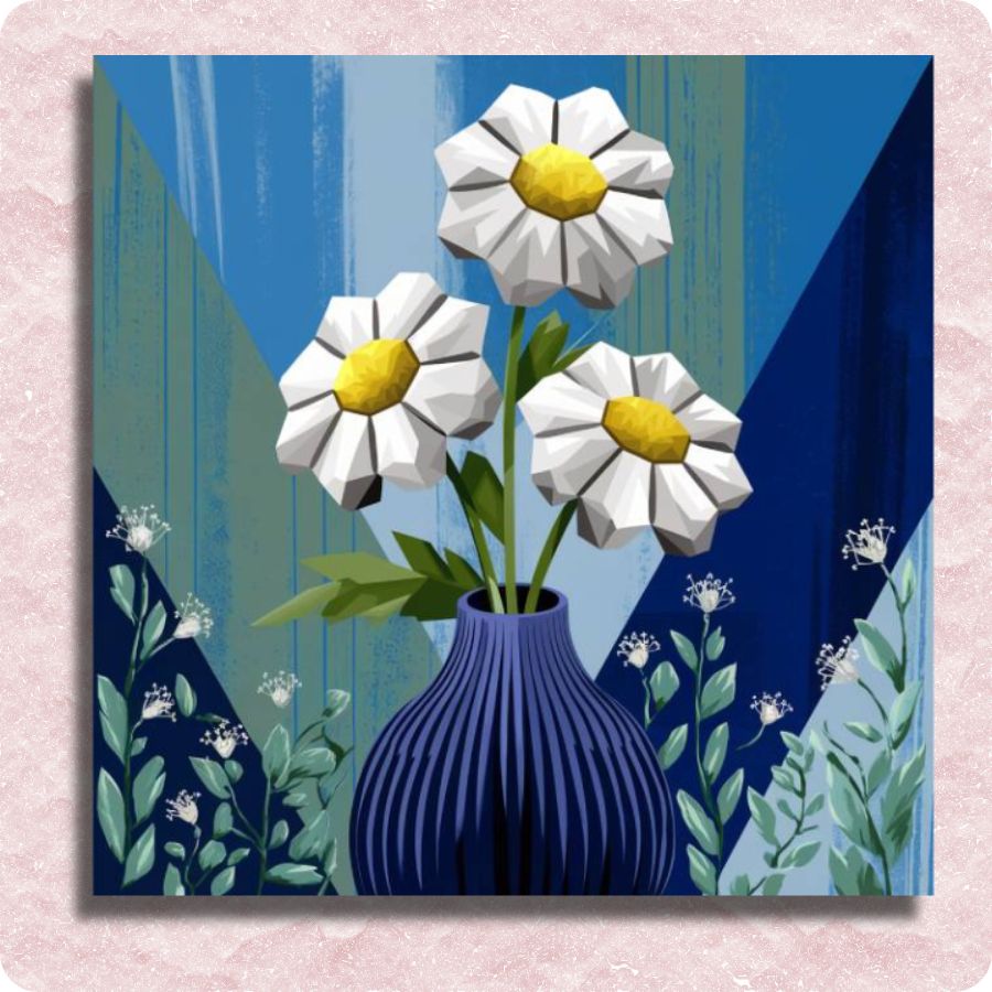 Polygonal Cobalt Daisies Canvas - Paint by Numbers
