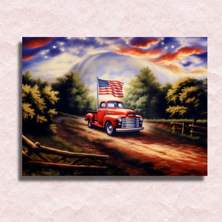 Red Truck American Flag Canvas - Paint by numbers