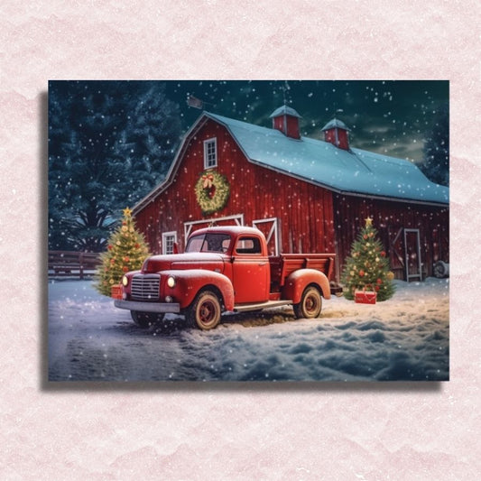 Red Truck in the Snow Canvas - Paint by numbers