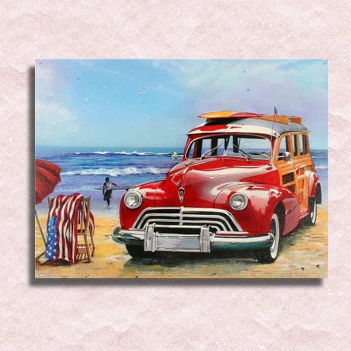 Red Truck on the Beach Canvas - Paint by numbers
