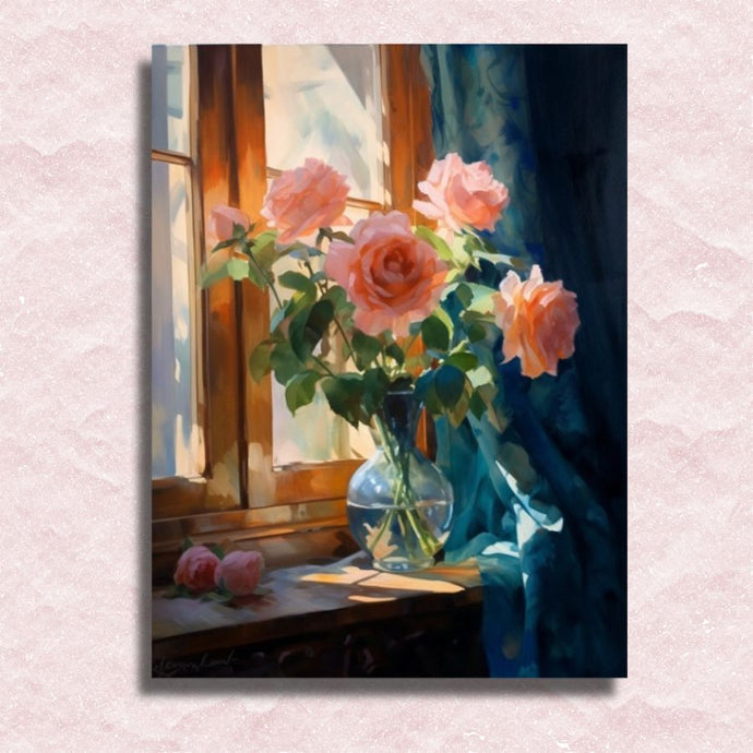 Roses on Windowsill Canvas - Paint by numbers