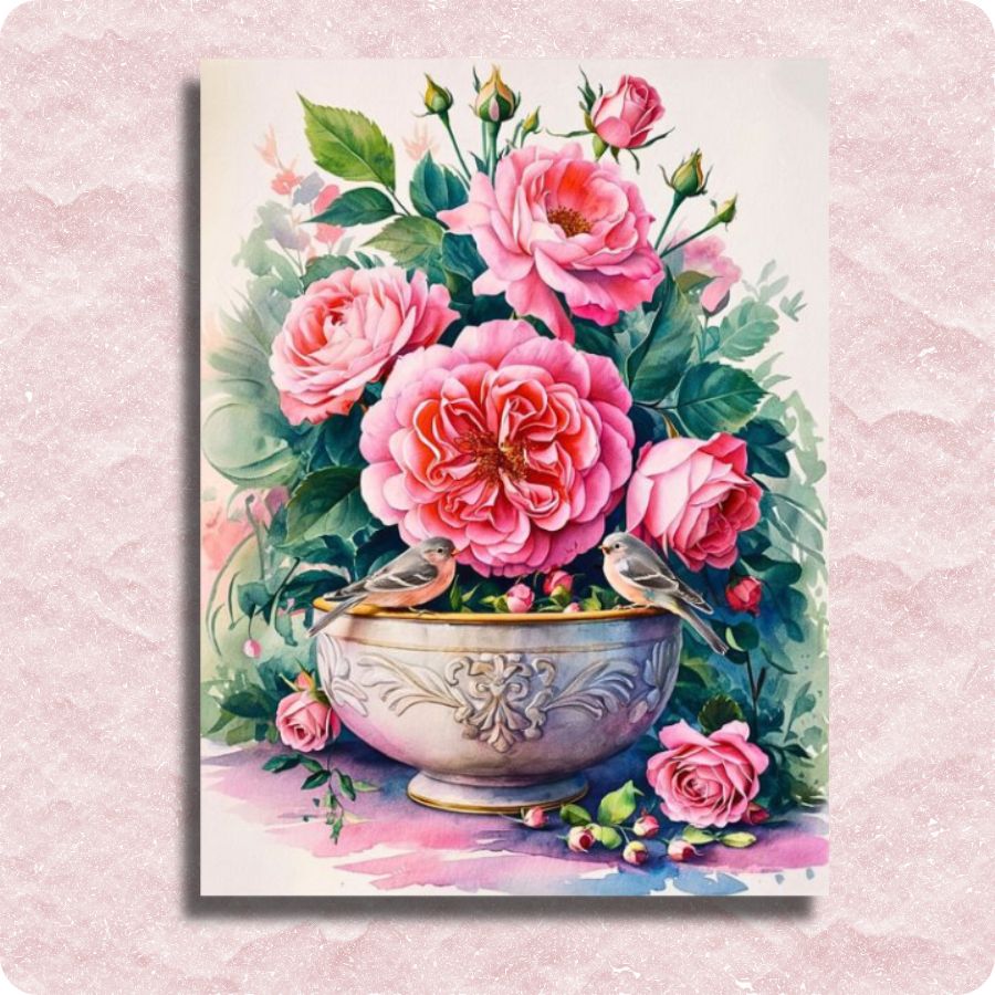 Soft Wings and Blushing Roses Canvas - Paint by numbers