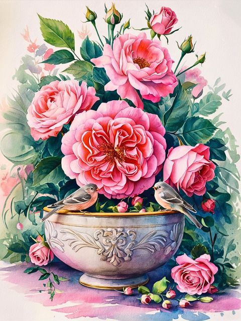 Soft Wings and Blushing Roses - Paint by numbers