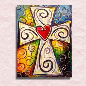Stained Glass Heart Cross Canvas - Paint by numbers