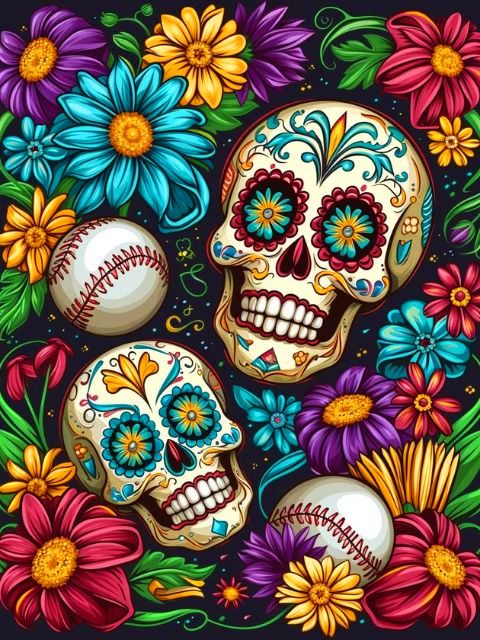 Sugar Skulls and Flowers - Paint by numbers