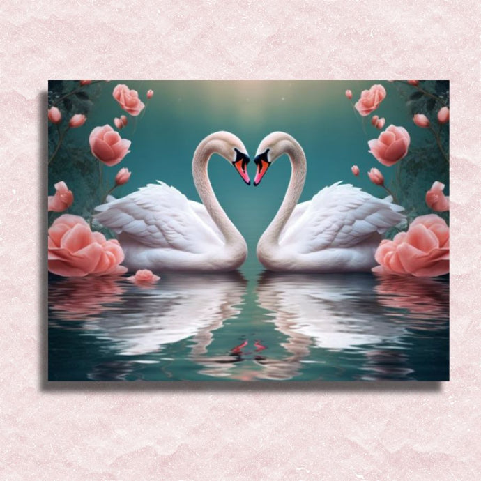 Swans in Pink Canvas - Paint by numbers