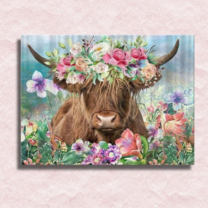 Texas Longhorn in Flowers Canvas - Paint by numbers
