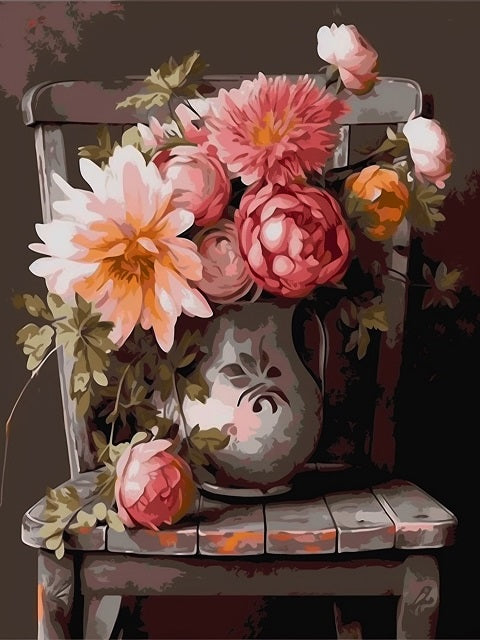 Vintage Chair and Flowers - 40x50cm (16x20in) / Rolled Canvas (No Frame) /  None