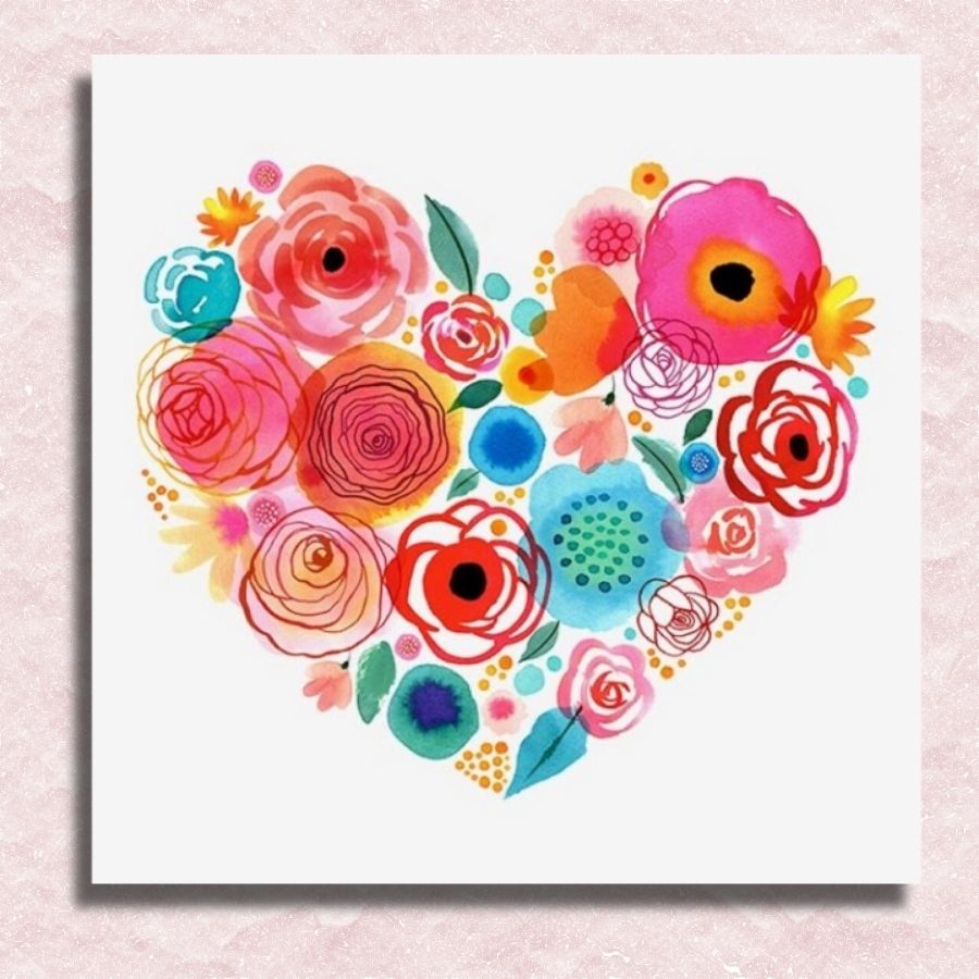 Watercolor Style Heart Canvas - Paint by numbers