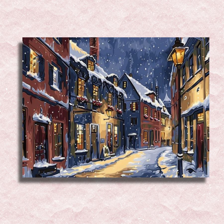 Winter Night Street Canvas - Paint by numbers