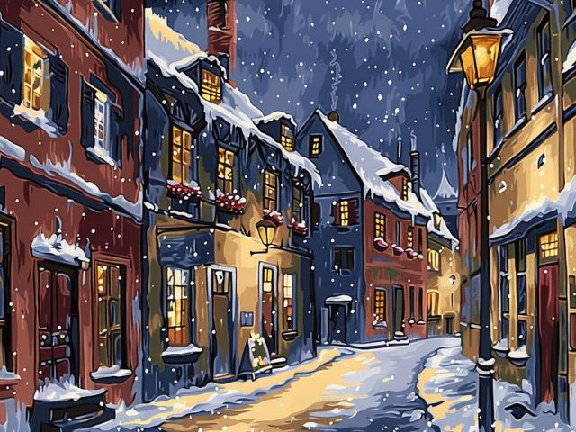 Winter Night Street - Paint by numbers