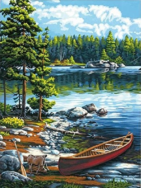 Boat on Beach - Paint by Number Kit DIY Oil Painting Kit on Wood Stretched  Canvas 14x14