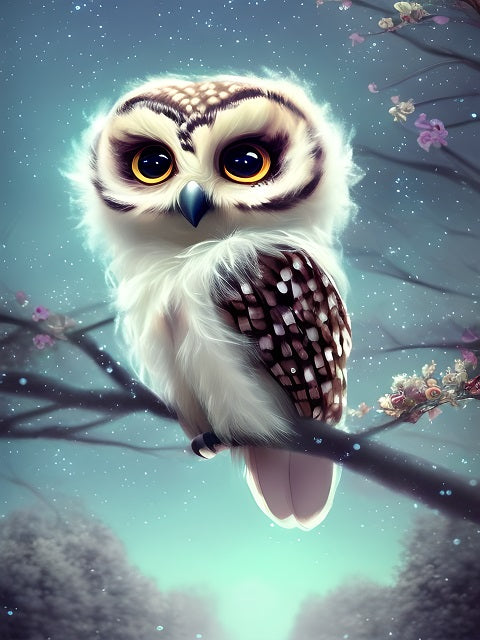 Cute Owl on Cherry Tree - Paint by numbers