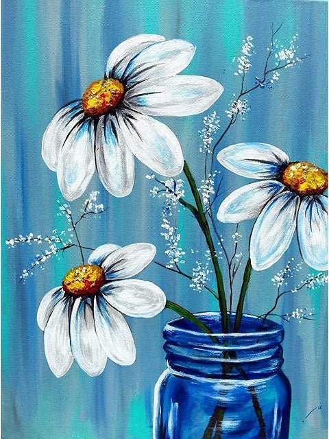 Daisies in Blue - Paint by numbers