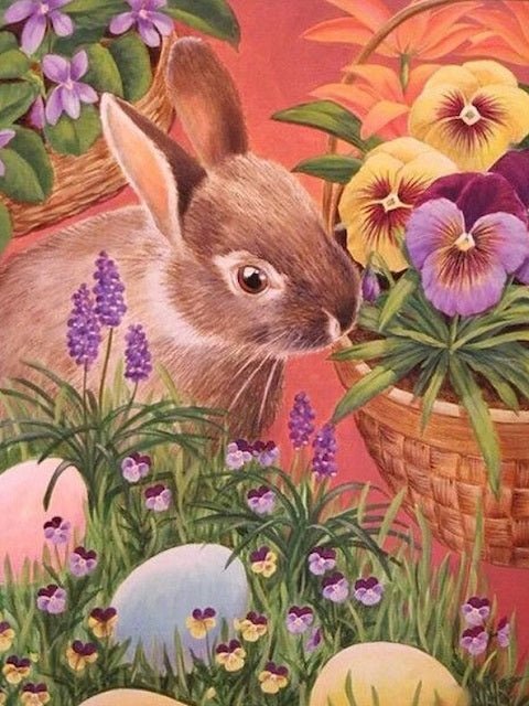 Easter Bunny with Flowers - Paint by numbers