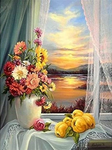 Flowers in Vase at Sunset - Paint by numbers