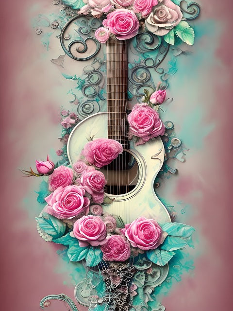 Guitar in Embrace of Roses - Paint by numbers
