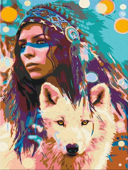 Indian Wolf Girl - Paint by numbers