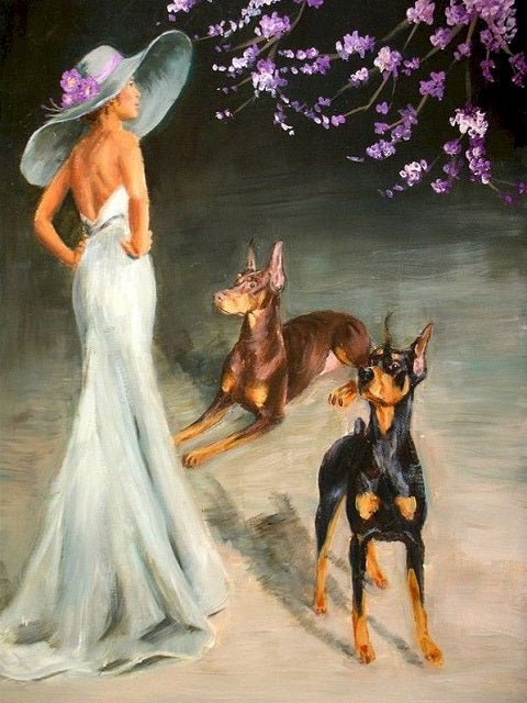 Lady and her Dogs - Paint by numbers