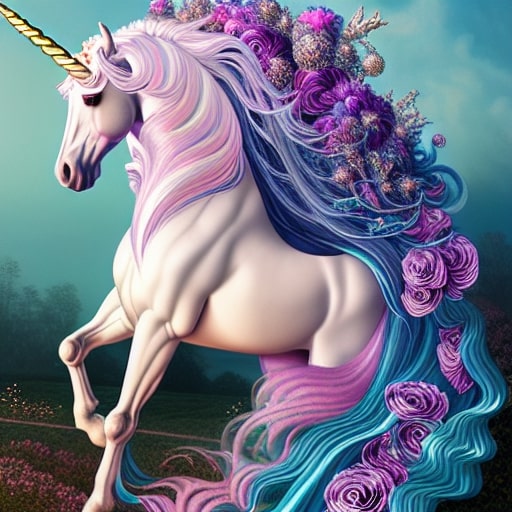 Majestic Unicorn with Flowery Mane - Paint by numbers
