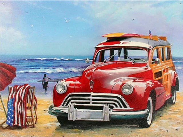 Red Truck on the Beach - Paint by numbers