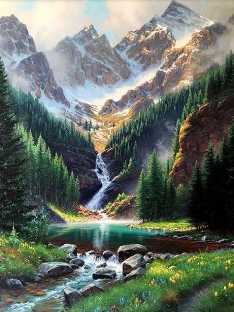 Rocky Mountains Waterfall - Paint by numbers