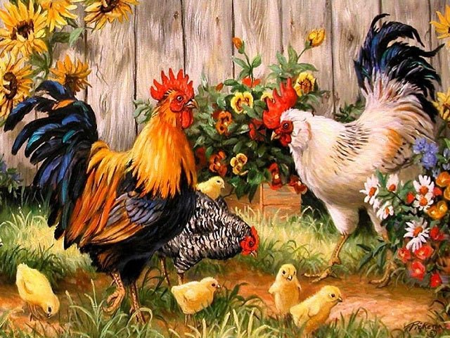 Roosters and Chicken - Paint by numbers