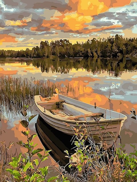 Boat on Beach - Paint by Number Kit DIY Oil Painting Kit on Wood Stretched  Canvas 14x14