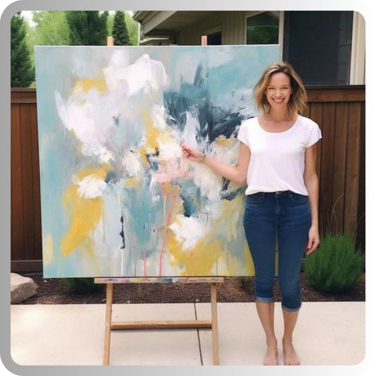 woman with her abstract DIY art - Painting by Numbers Shop