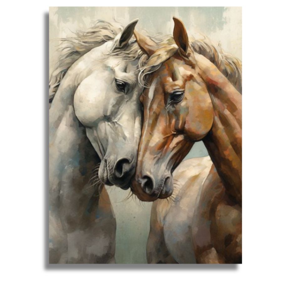A horse portrayed in a paint by numbers picture