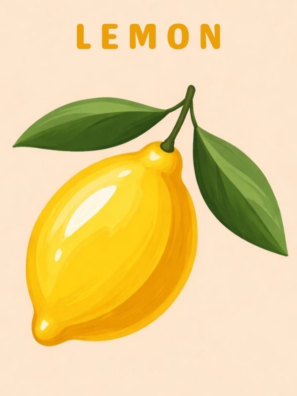 Illustration of a lemon with green leaves on a beige background - paint by numbers