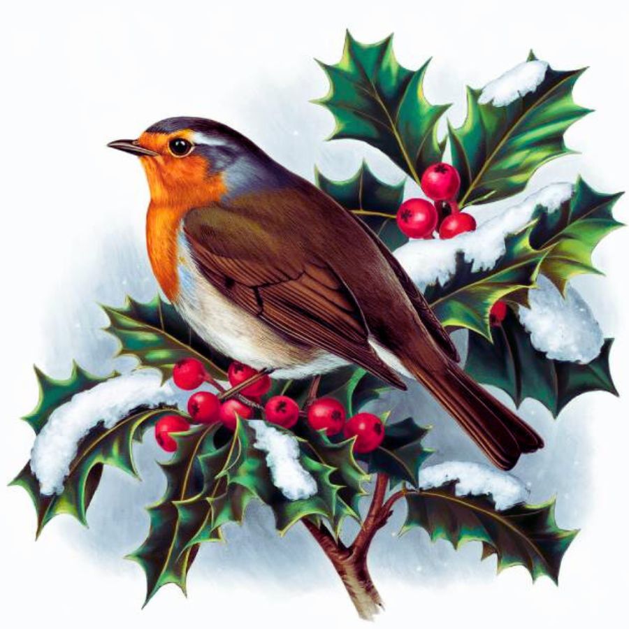 Berry Merry Robin - Paint by numbers