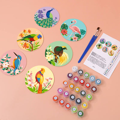 Bird Garden Coasters - 6 Pack Paint by Numbers Package