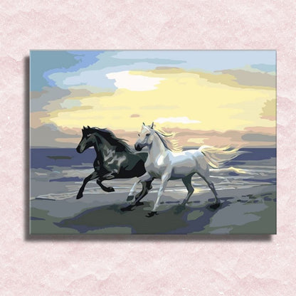 Black and White Horses Canvas - Painting by numbers shop