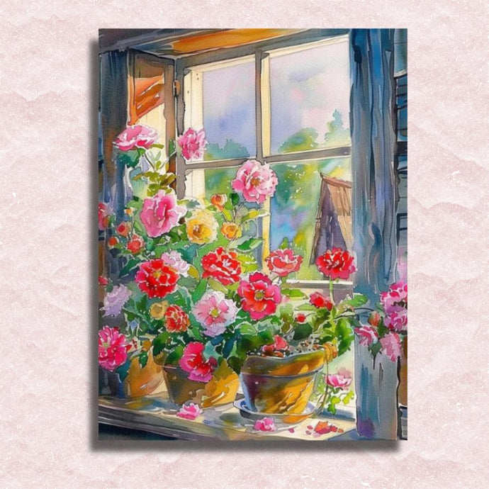Blooming Windowsill Canvas - Painting by numbers shop