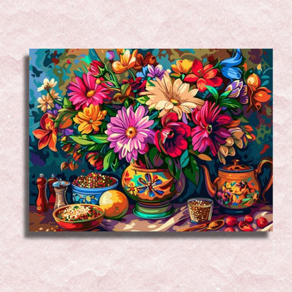 Breakfast Table Flowers Canvas - Painting by numbers shop