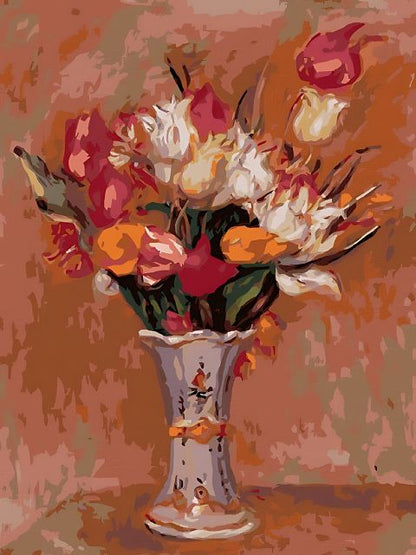 Renoir - Bos tulpen in een witte vaas - Schilderij op nummer winkel