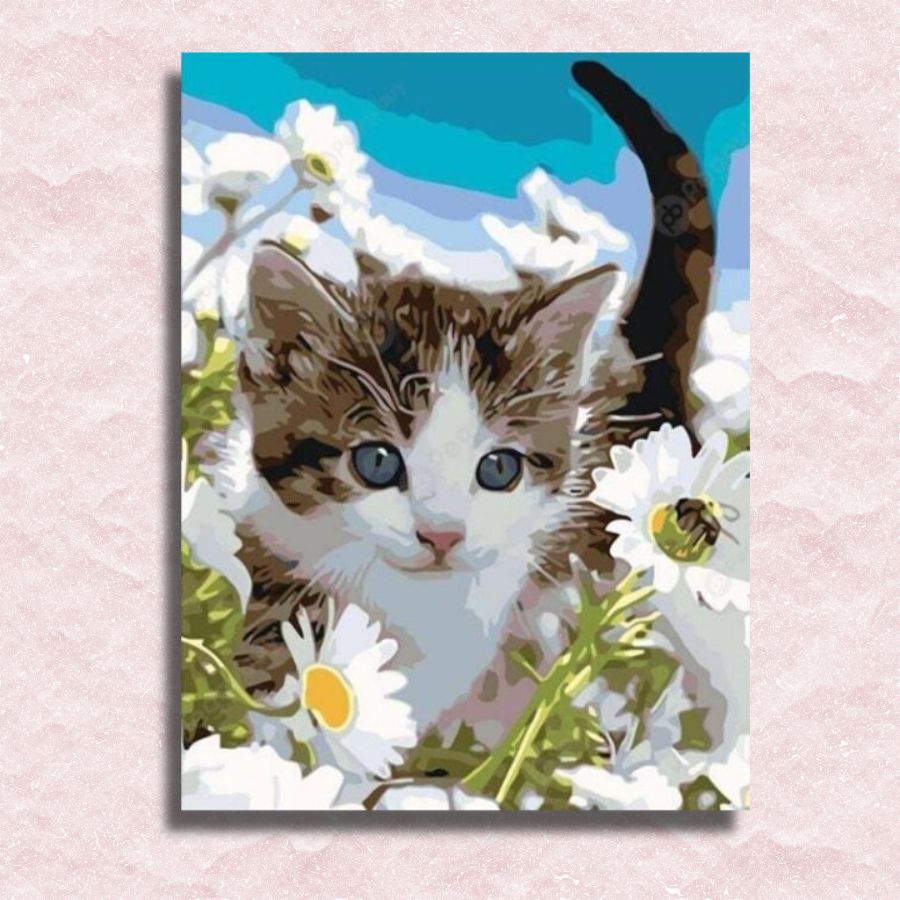 Canvas Kat en Madeliefjes - Verf op nummer