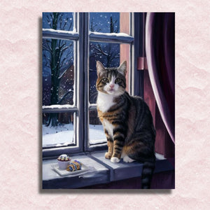 Kat op vensterbank Canvas - Schilderen op nummer winkel