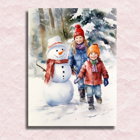 Kinderen met sneeuwpop Canvas - Schilderen op nummer winkel