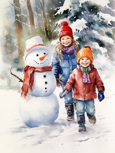Kinder mit Schneemann – Malen nach Zahlen