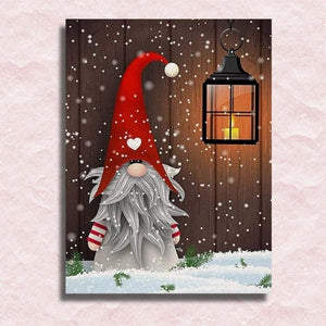 Christmas Gnome with Lantern Canvas - Painting by numbers shop