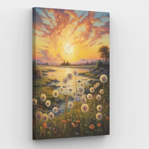 Colorful Dandelion Sunset Canvas - Painting by numbers shop
