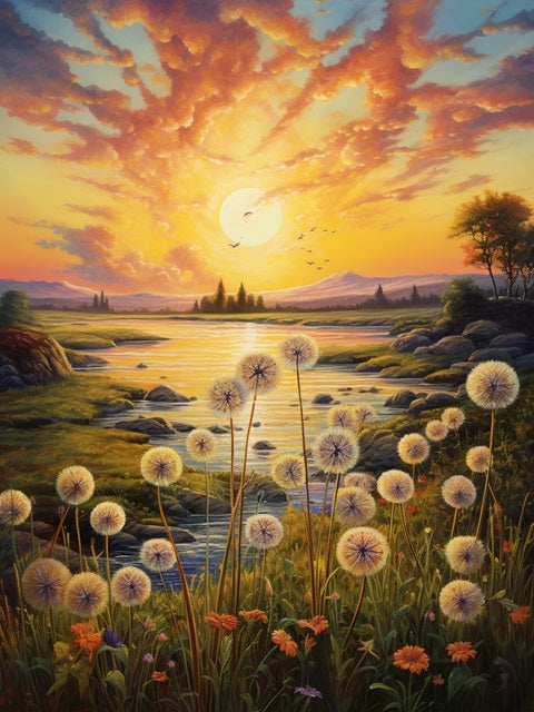 Colorful Dandelion Sunset - Painting by numbers shop