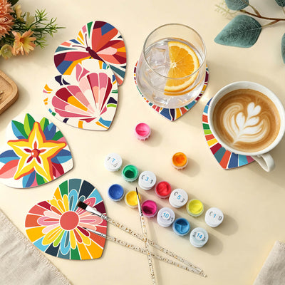 Colorful Kaleidoscope Coasters - 6 Pack Paint by Numbers Package