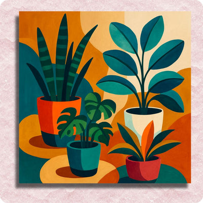 potted plant painting Contemporary Plant Art – Modern Paint by Numbers Kit 20x20cm / Framed Canvas