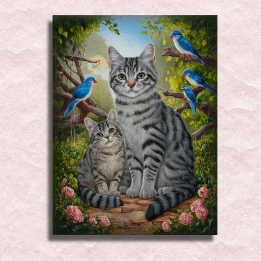 Canvas Leuke katten en vogels - Winkel voor schilderen op nummer