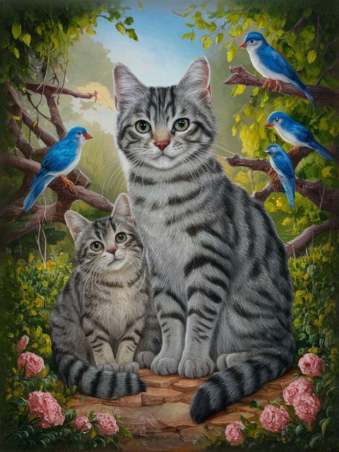 Cute Cats and Birds - Painting by numbers shop