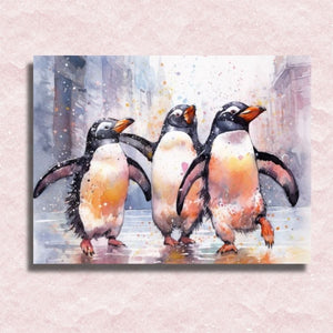 Tanzende Pinguine auf Leinwand – Malen-nach-Zahlen-Shop